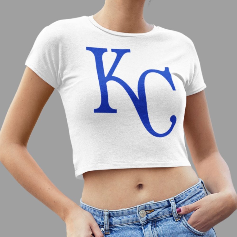 NEW Kansas City Royals KC Team Color Pop Form Fit Crop Top Shirt WHITE
